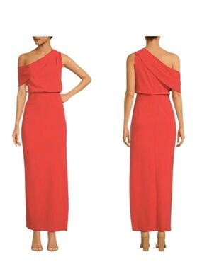 Belle Badgley Mischka One-Shoulder Coral/Red Cocktail Dress US10